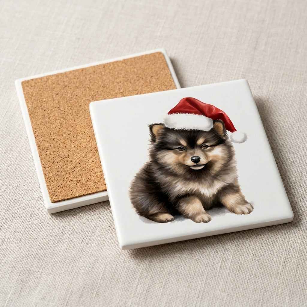 Finnish Lapphund Puppy Drawing ceramic coasters set of 4, cork back