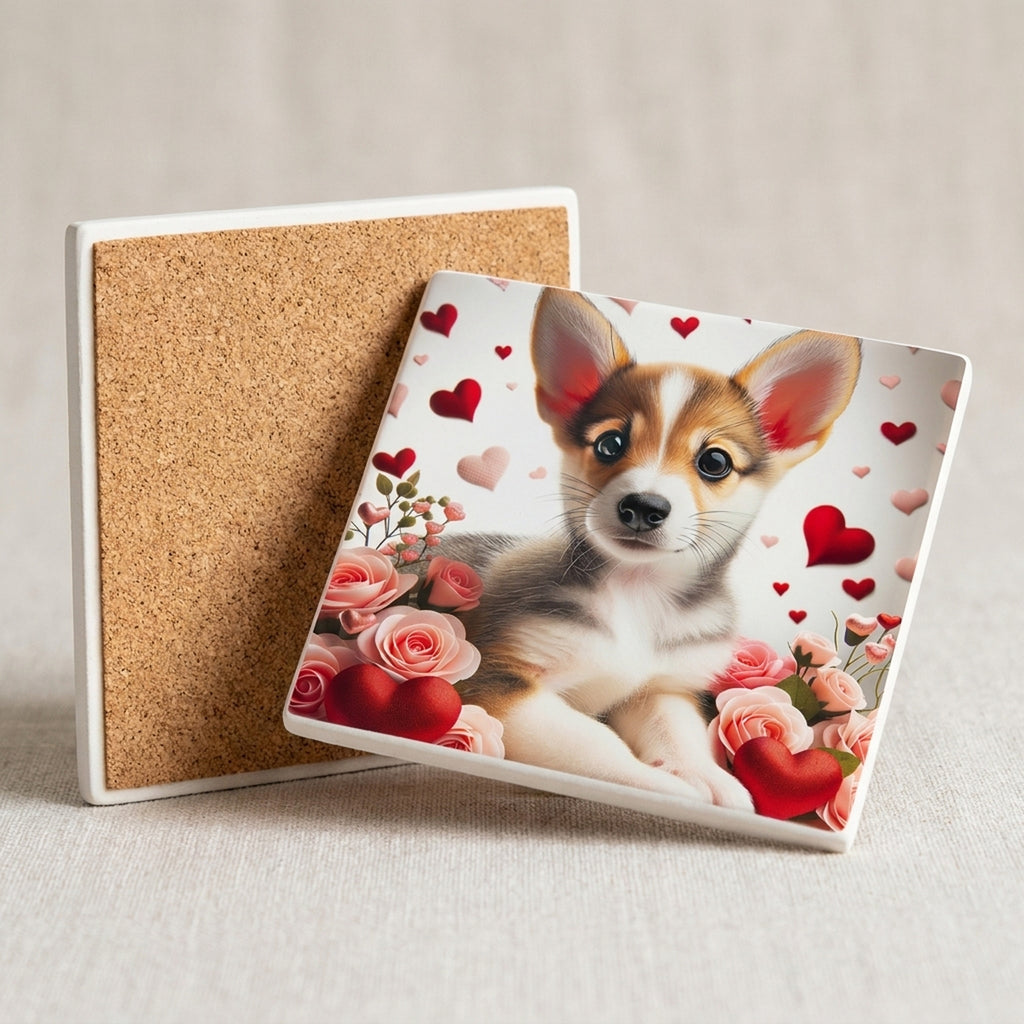 Pembroke Welsh Corgi ceramic coasters set of 4, cork back