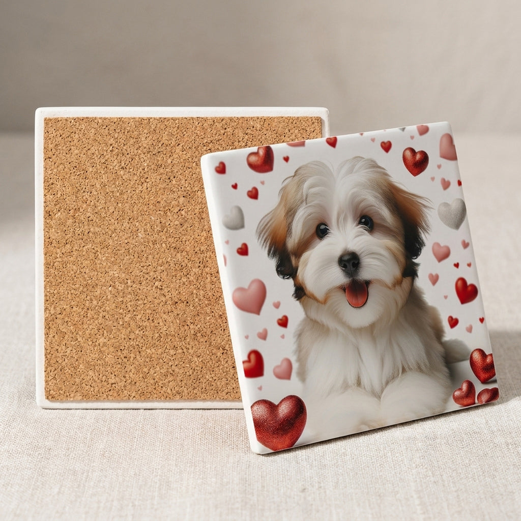 Havanese ceramic coasters set of 4, cork back