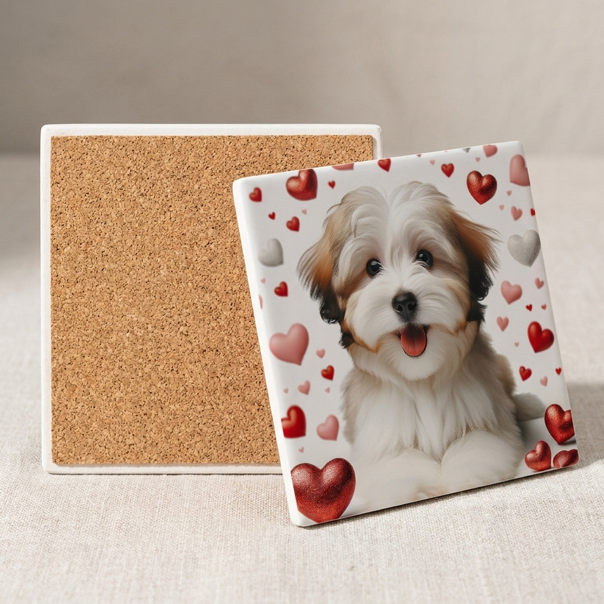 Havanese ceramic coasters set of 4, cork back