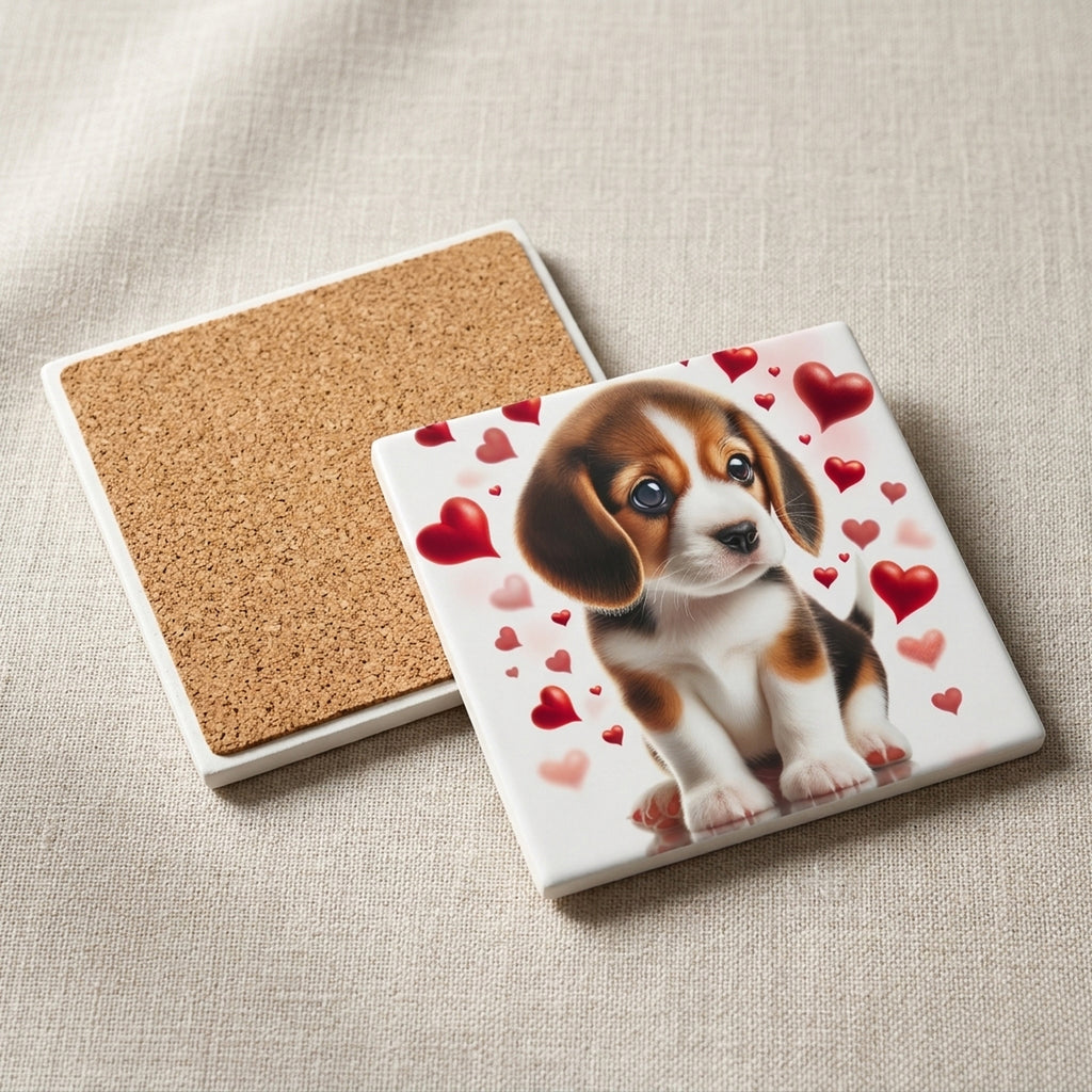 Beagle ceramic coasters set of 4, cork back
