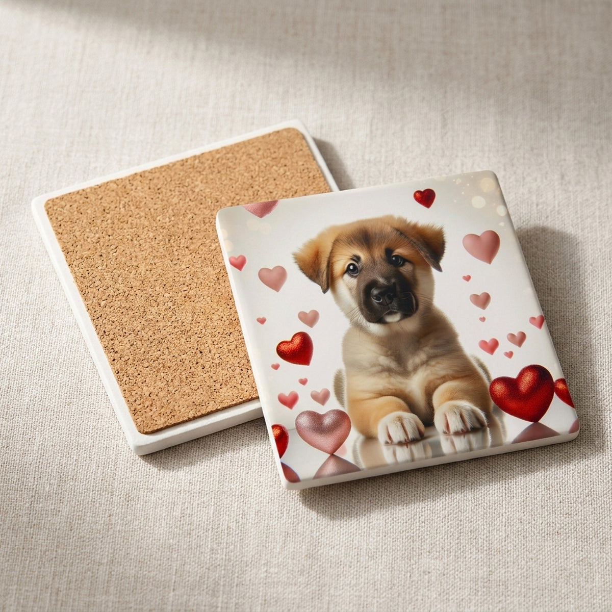 German Shepherd Dog ceramic coasters set of 4, cork back