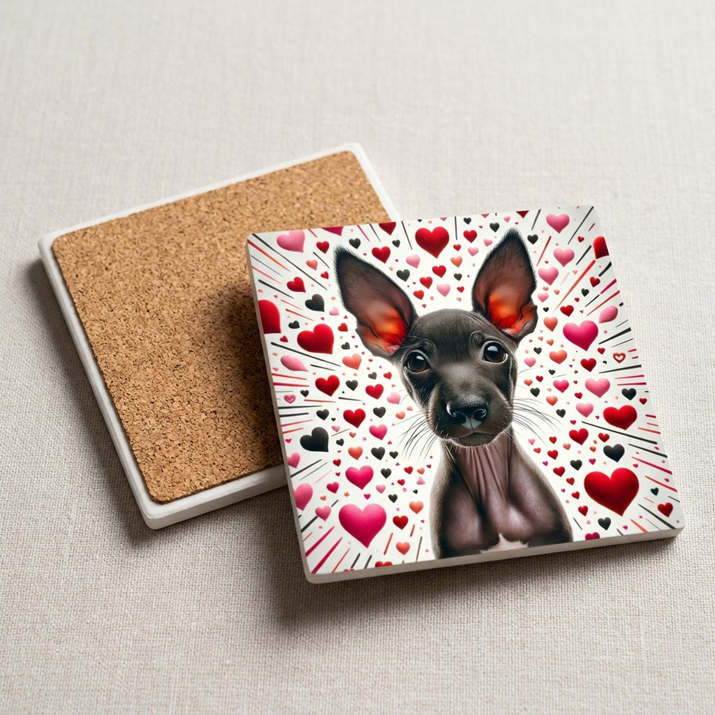 Xoloitzcuintli ceramic coasters set of 4, cork back