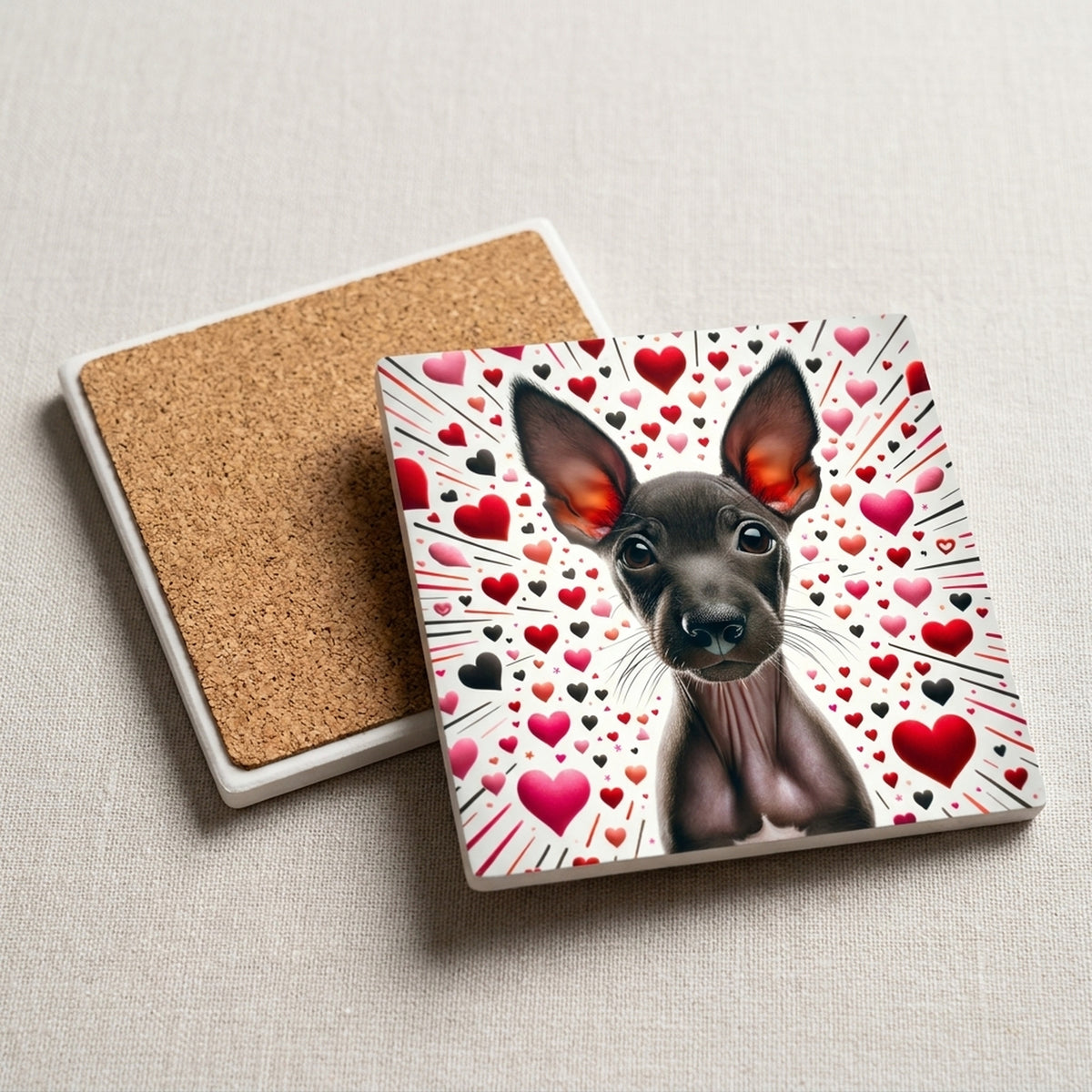 Xoloitzcuintli ceramic coasters set of 4, cork back