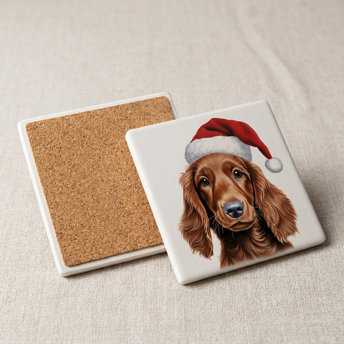 Irish Setter Puppy Drawing ceramic coasters set of 4, cork back