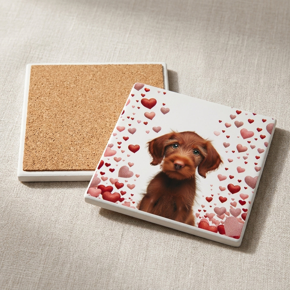 Wirehaired Vizsla ceramic coasters set of 4, cork back