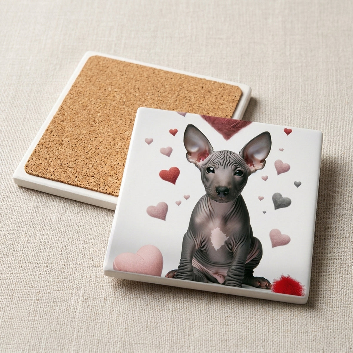 Xoloitzcuintli ceramic coasters set of 4, cork back
