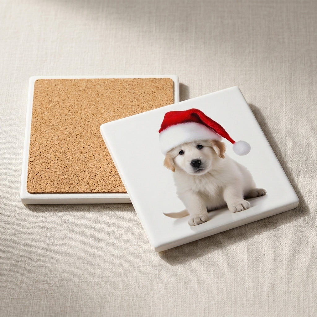 Kuvaszok Puppy ceramic coasters set of 4, cork back
