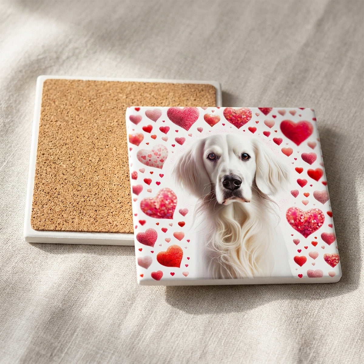 English Setter ceramic coasters set of 4, cork back