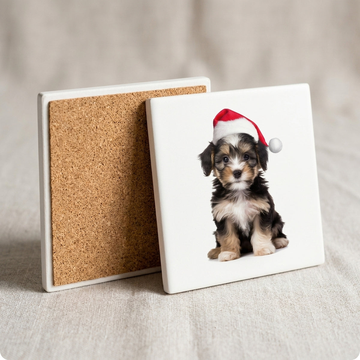 Löwchen Puppy ceramic coasters set of 4, cork back