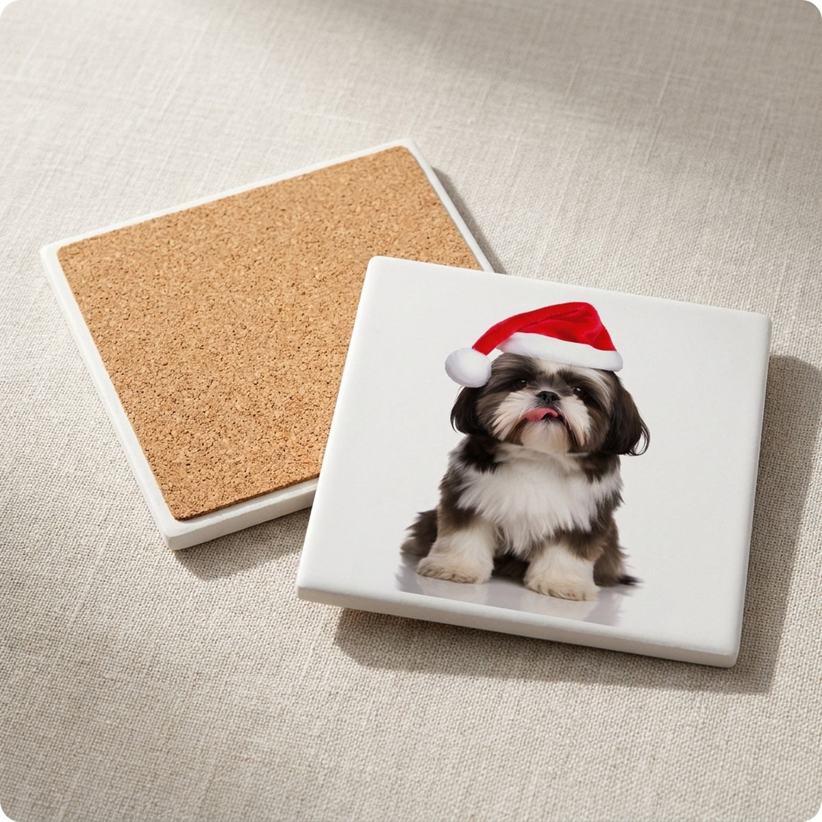 Shih Tzu ceramic coasters set of 4, cork back