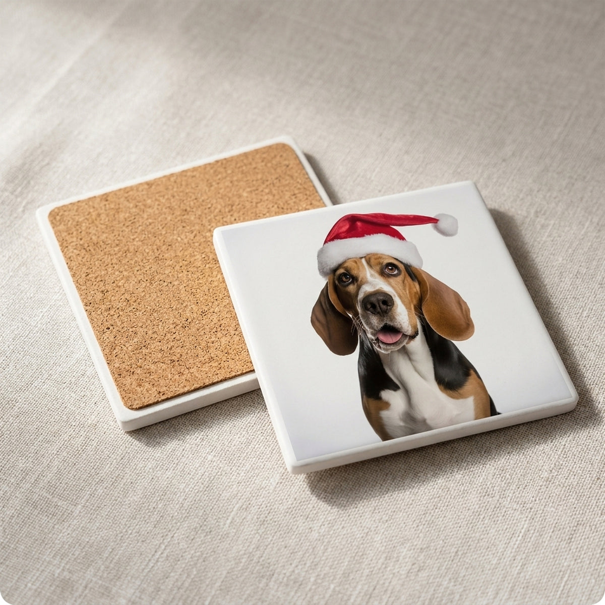 Treeing Walker Coonhound ceramic coasters set of 4, cork back
