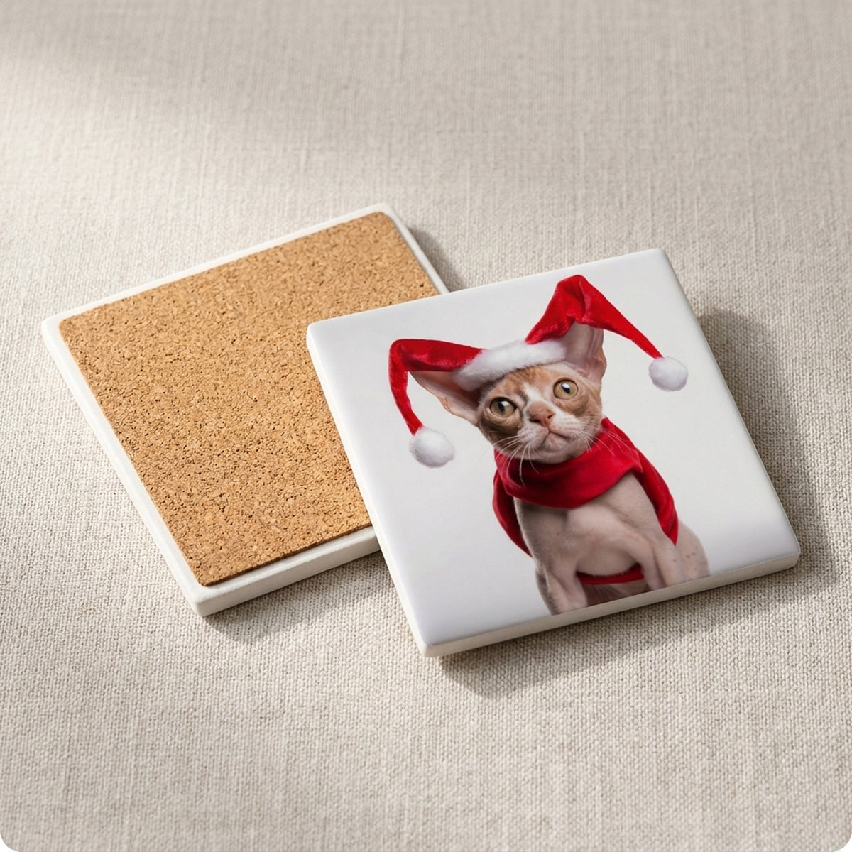 Devon Rex Cat ceramic coasters set of 4, cork back