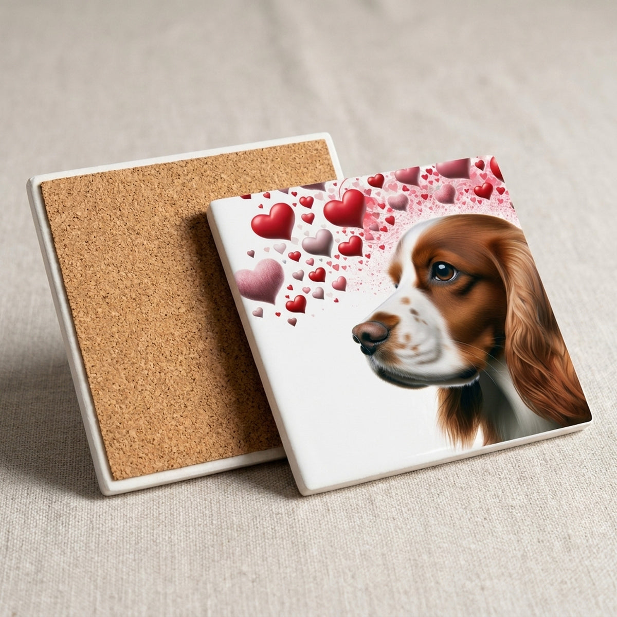 Welsh Springer Spaniel ceramic coasters set of 4, cork back