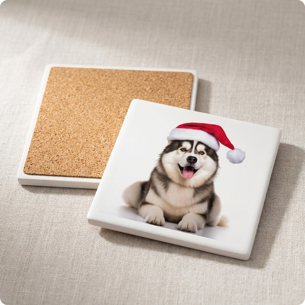 Alaskan Malamute ceramic coasters set of 4, cork back