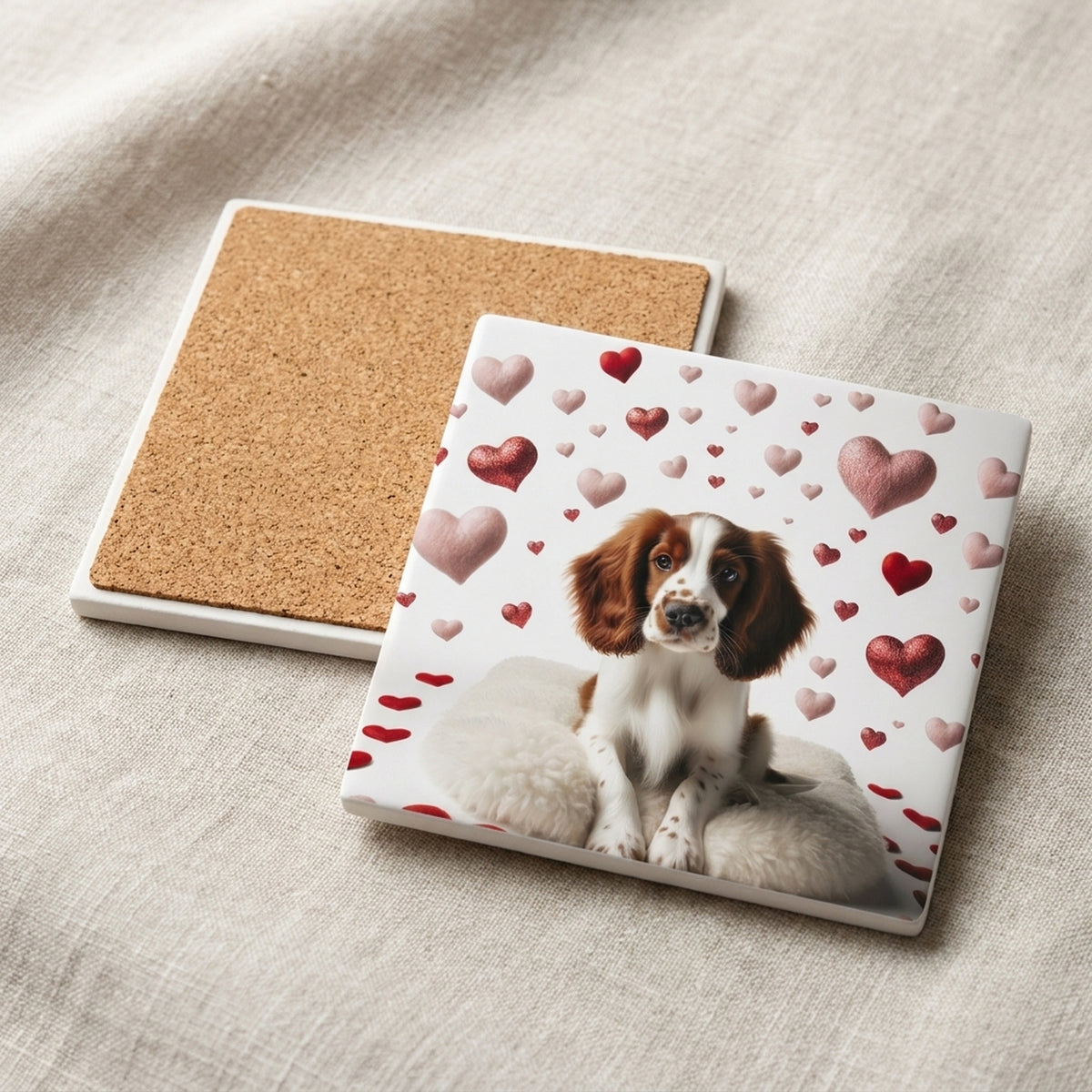 Welsh Springer Spaniel ceramic coasters set of 4, cork back
