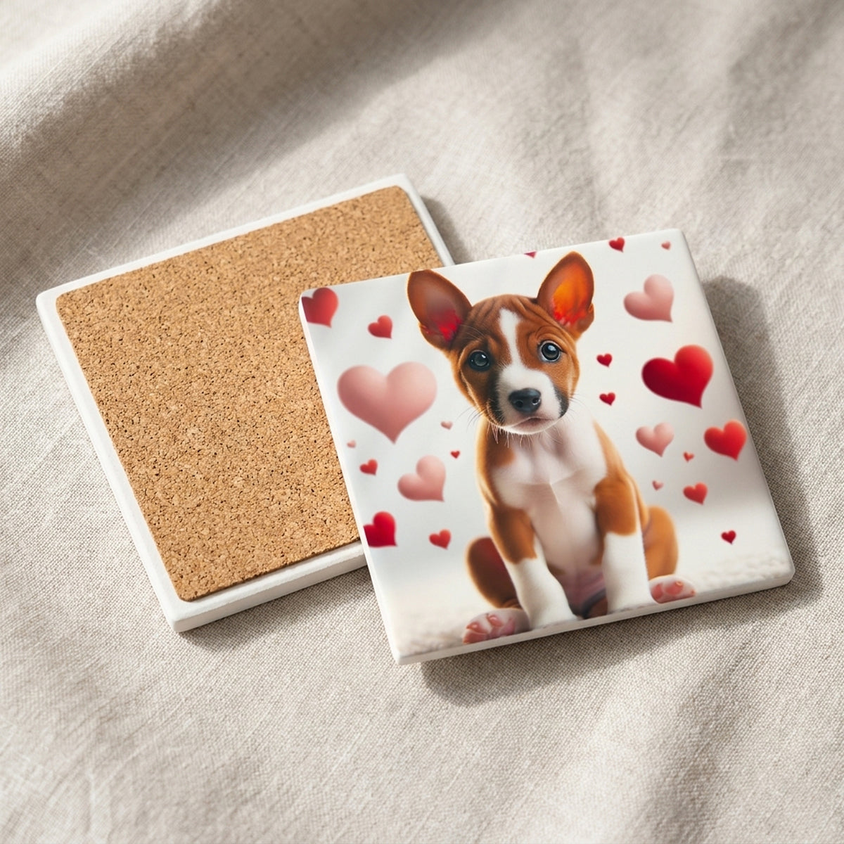 Basenji ceramic coasters set of 4, cork back