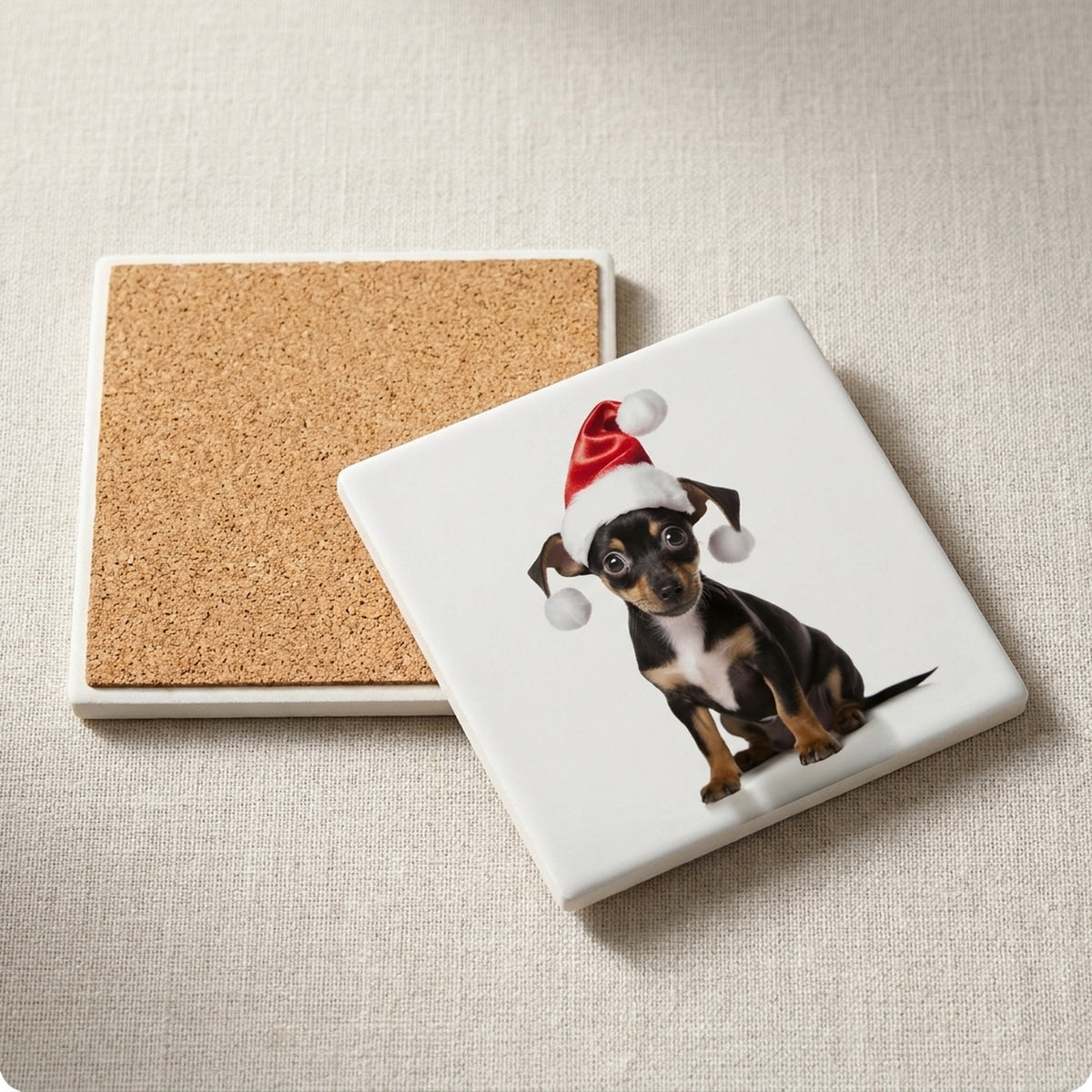 Rat Terrier Puppy ceramic coasters set of 4, cork back