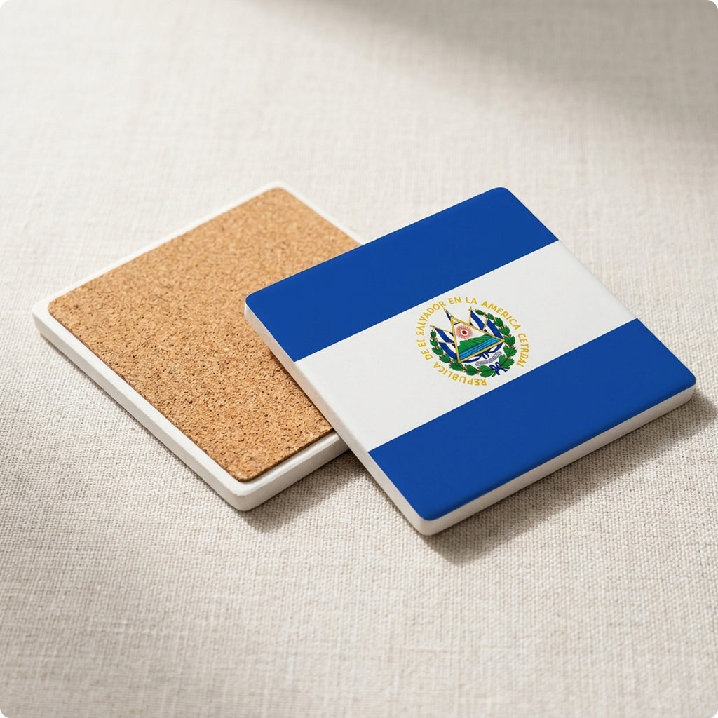 El Salvador Flag Pride ceramic coasters set of 4, cork back