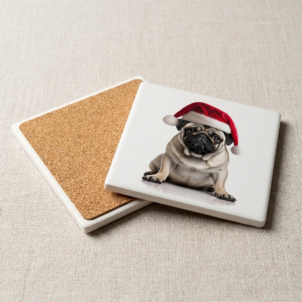 Pug ceramic coasters set of 4, cork back