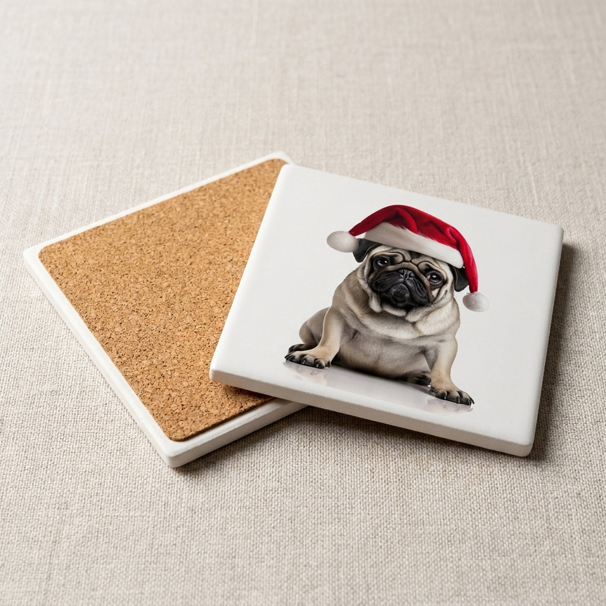 Pug ceramic coasters set of 4, cork back