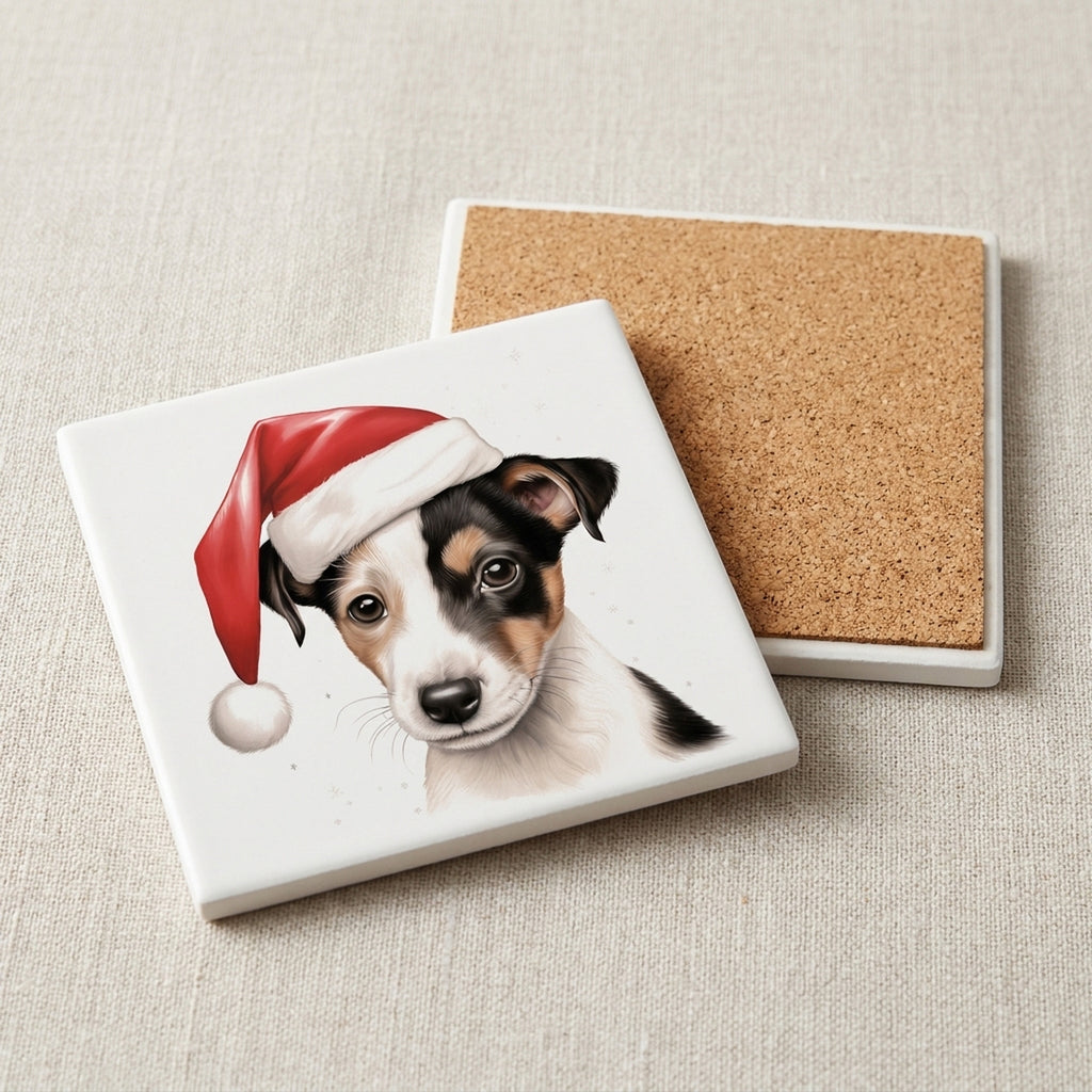 Smooth Fox Terrier Puppy Drawing ceramic coasters set of 4, cork back