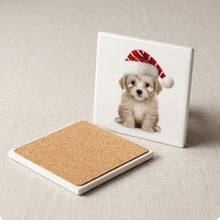Russian Toy Puppy ceramic coasters set of 4, cork back