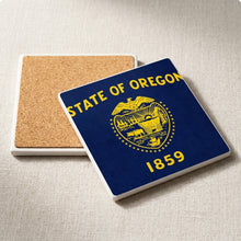 Oregon State Flag ceramic coasters set of 4, cork back