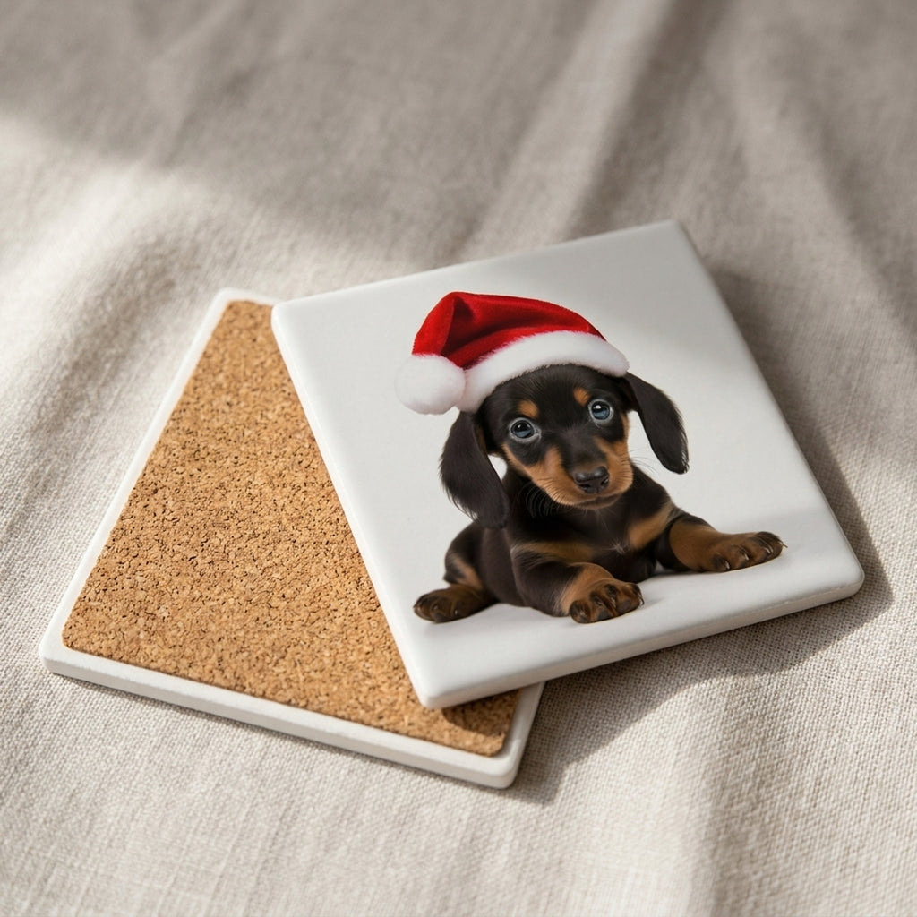 Dachshund Puppy ceramic coasters set of 4, cork back