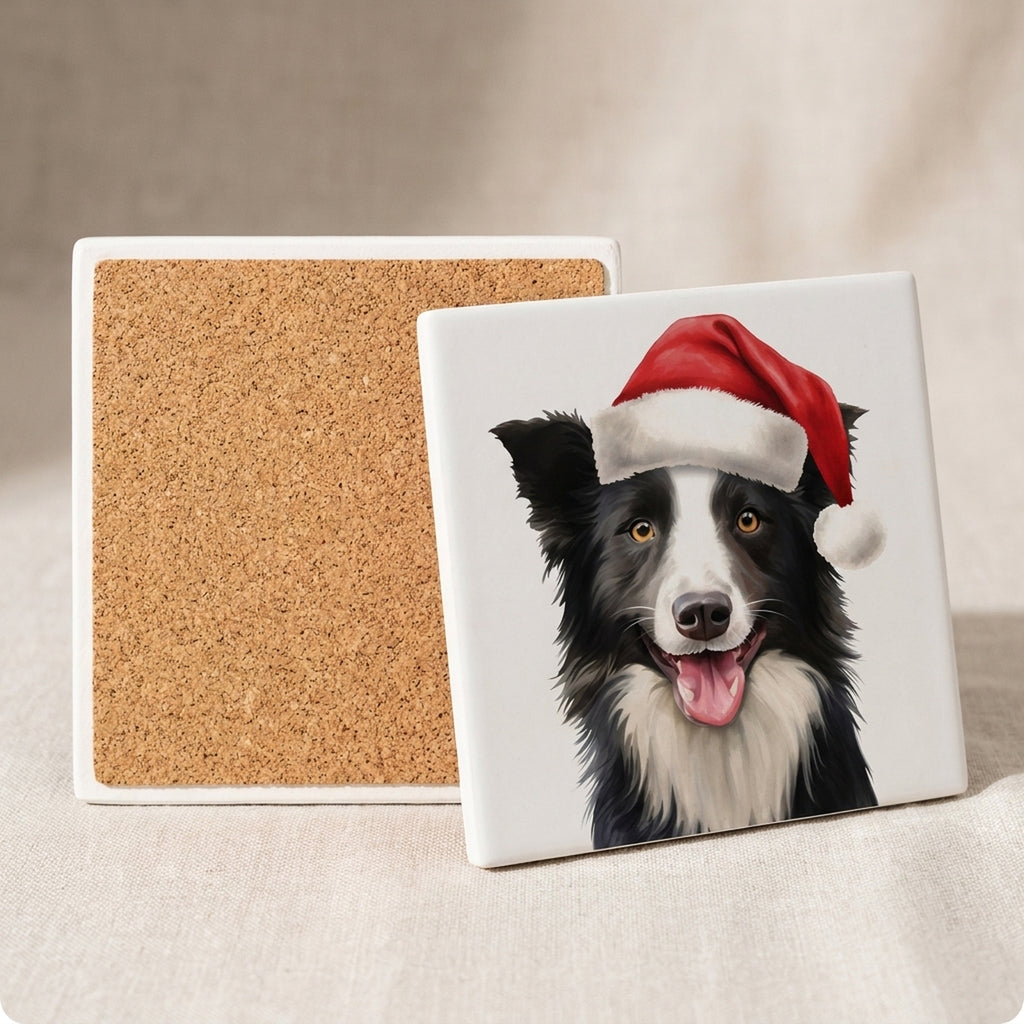 Border Collie ceramic coasters set of 4, cork back