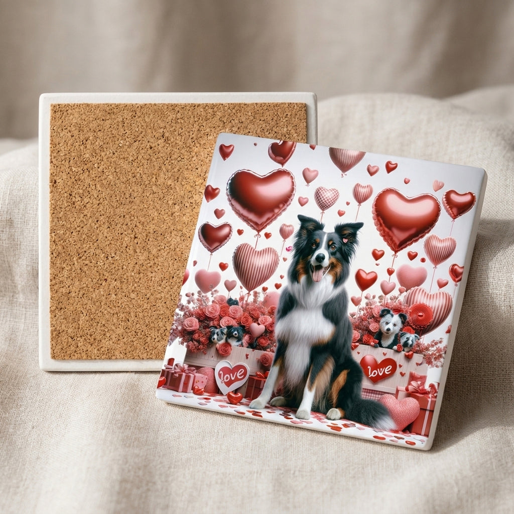 Border Collie ceramic coasters set of 4, cork back