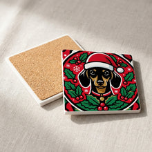 Dachshund Christmas Ornament Art ceramic coasters set of 4, cork back