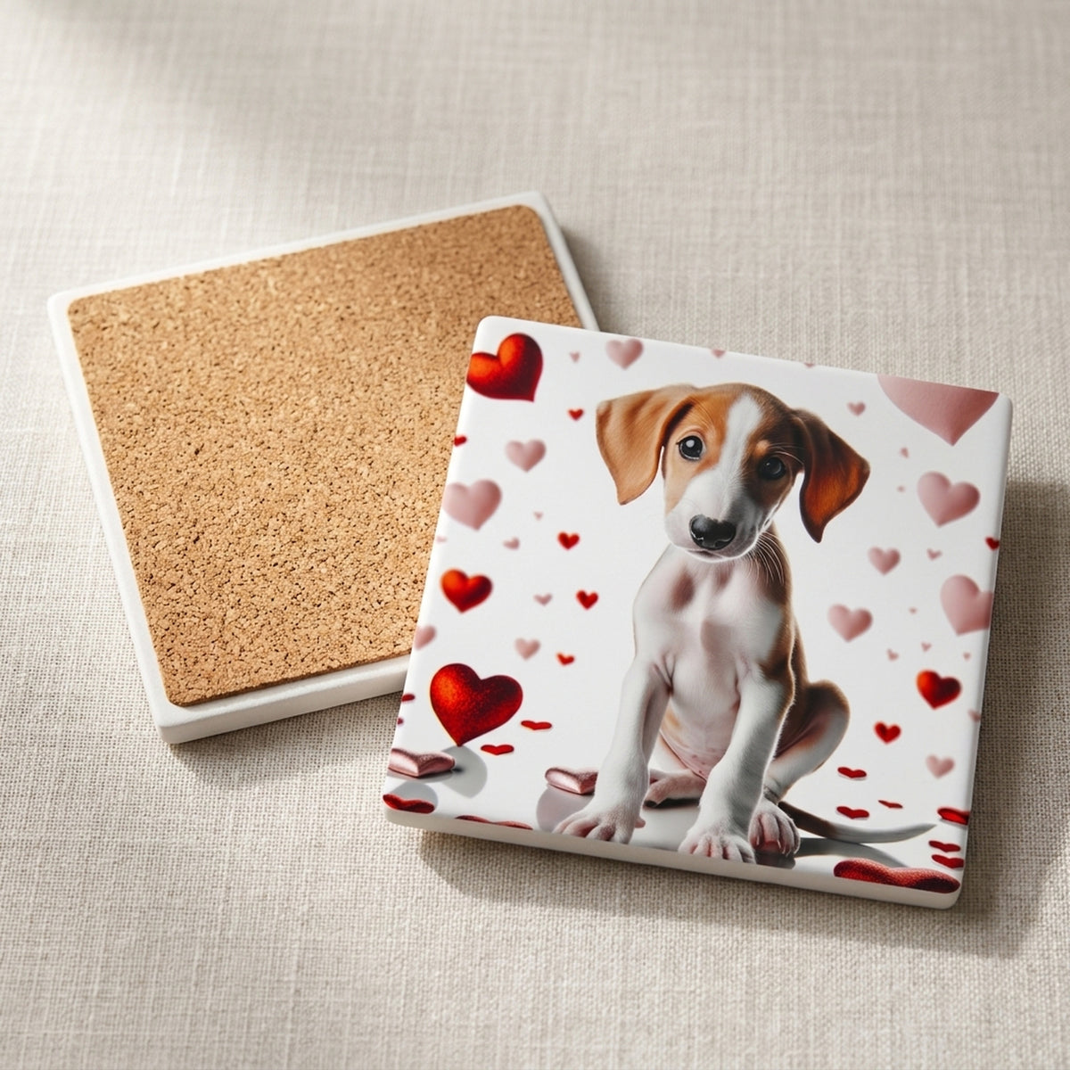 Whippet ceramic coasters set of 4, cork back