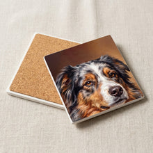 Australian Shepherd Portrait ceramic coasters set of 4, cork back