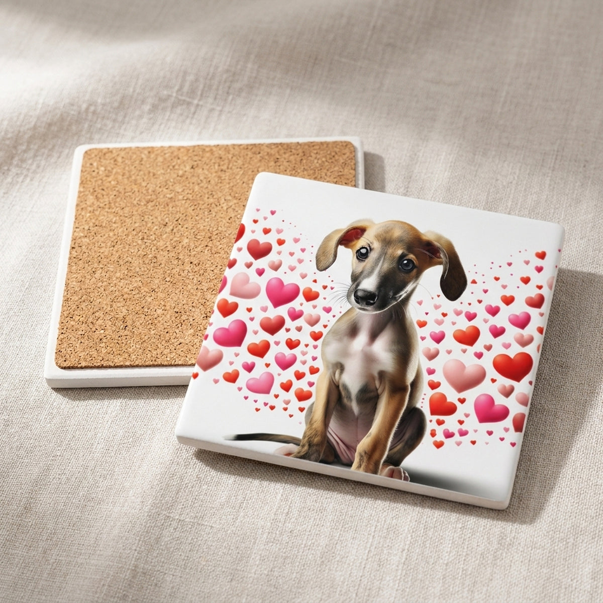 Italian Greyhound ceramic coasters set of 4, cork back