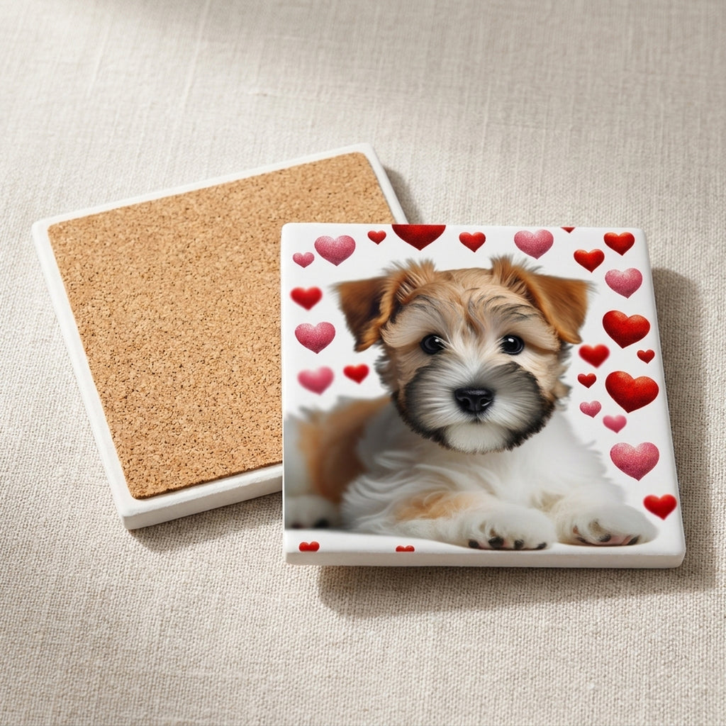 Russell Terrier ceramic coasters set of 4, cork back