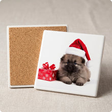 Keeshonden Puppy ceramic coasters set of 4, cork back