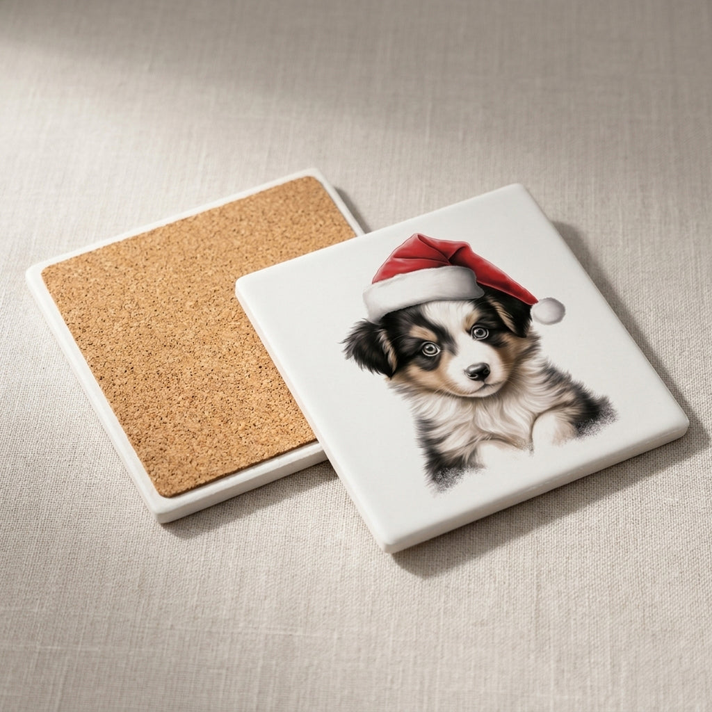 Collie Puppy Drawing ceramic coasters set of 4, cork back
