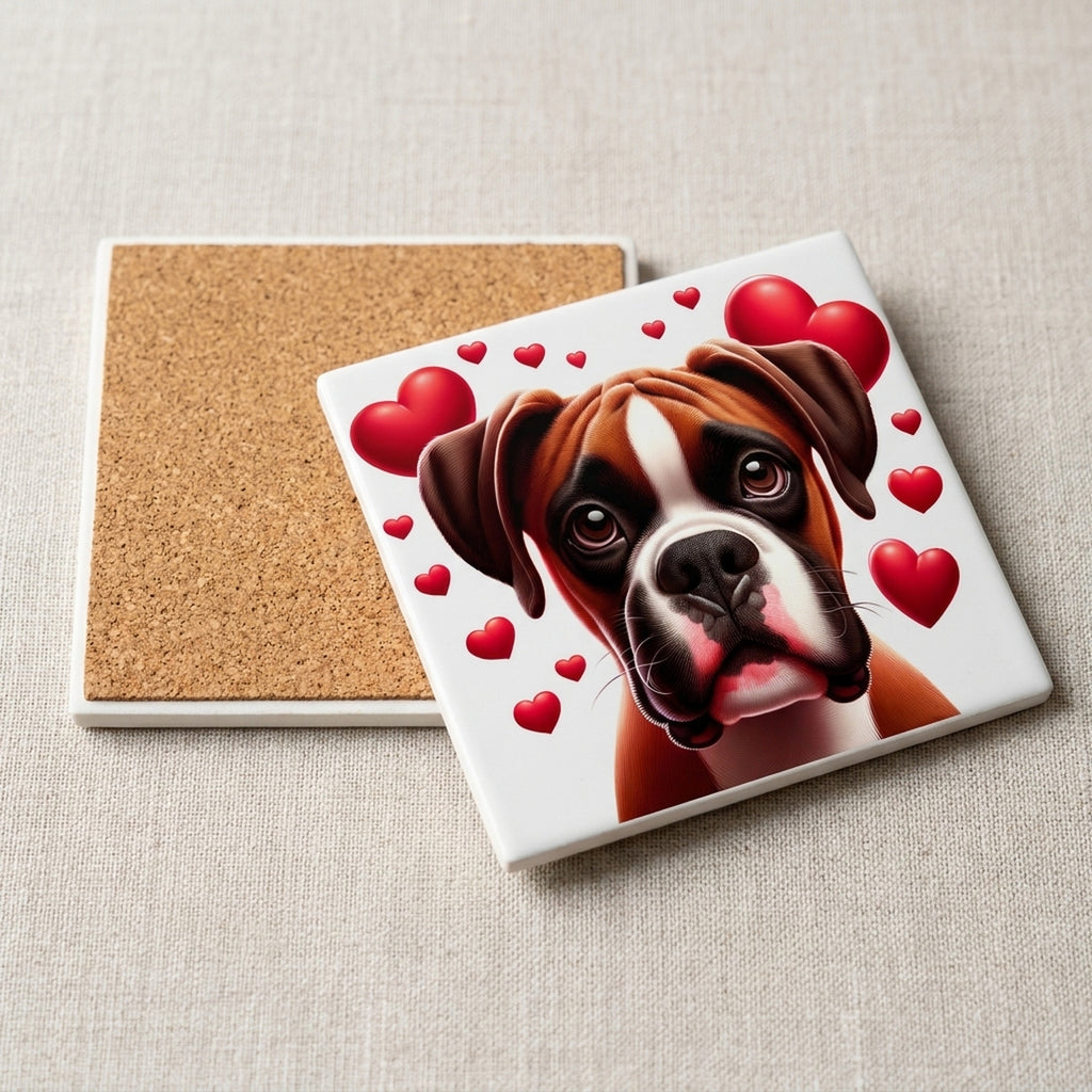 Boxer ceramic coasters set of 4, cork back