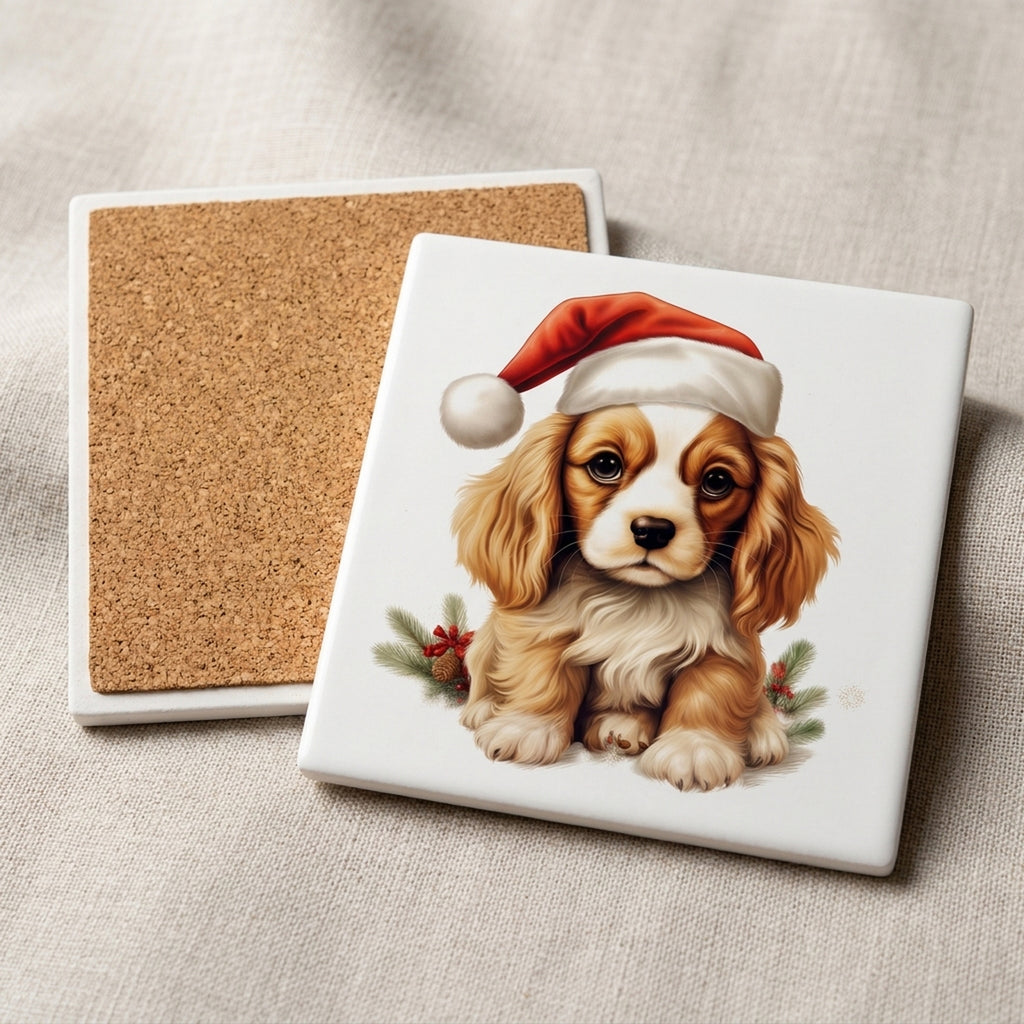 Cavalier King Charles Spaniel Puppy Drawing ceramic coasters set of 4, cork back
