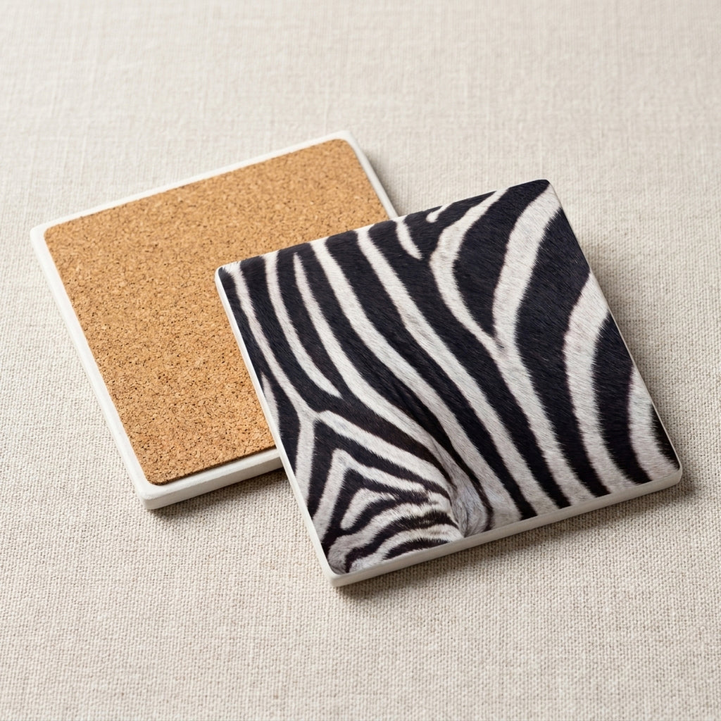 Zebra Stripe ceramic coasters set of 4, cork back