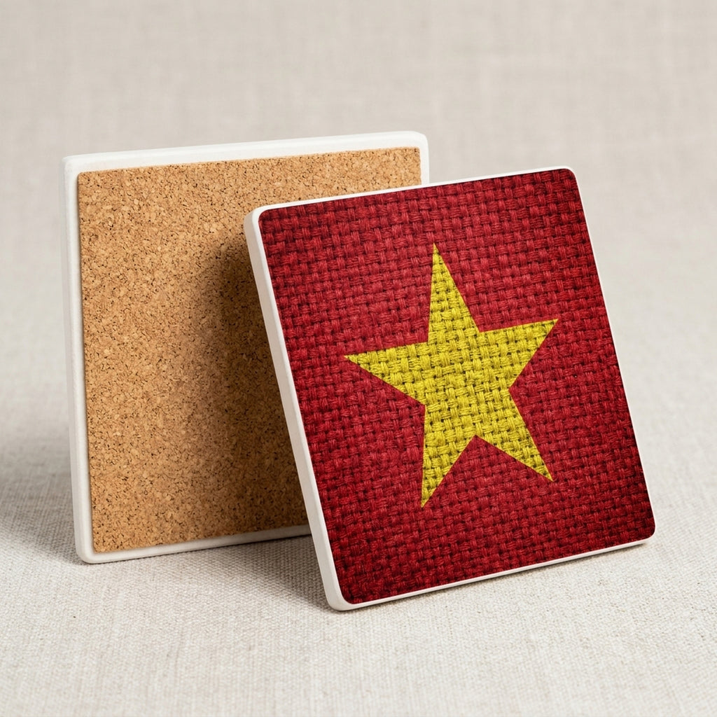 Vietnam Flag Pride ceramic coasters set of 4, cork back