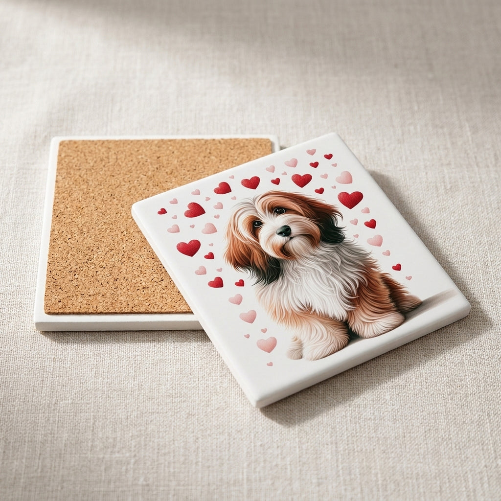 Havanese ceramic coasters set of 4, cork back