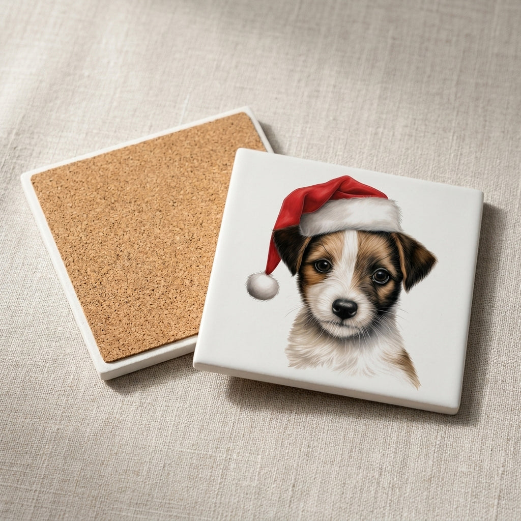 Russell Terrier Puppy Drawing ceramic coasters set of 4, cork back