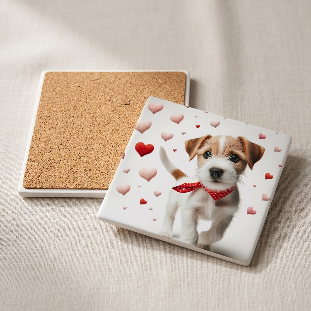 Jack Russell Terrier ceramic coasters set of 4, cork back