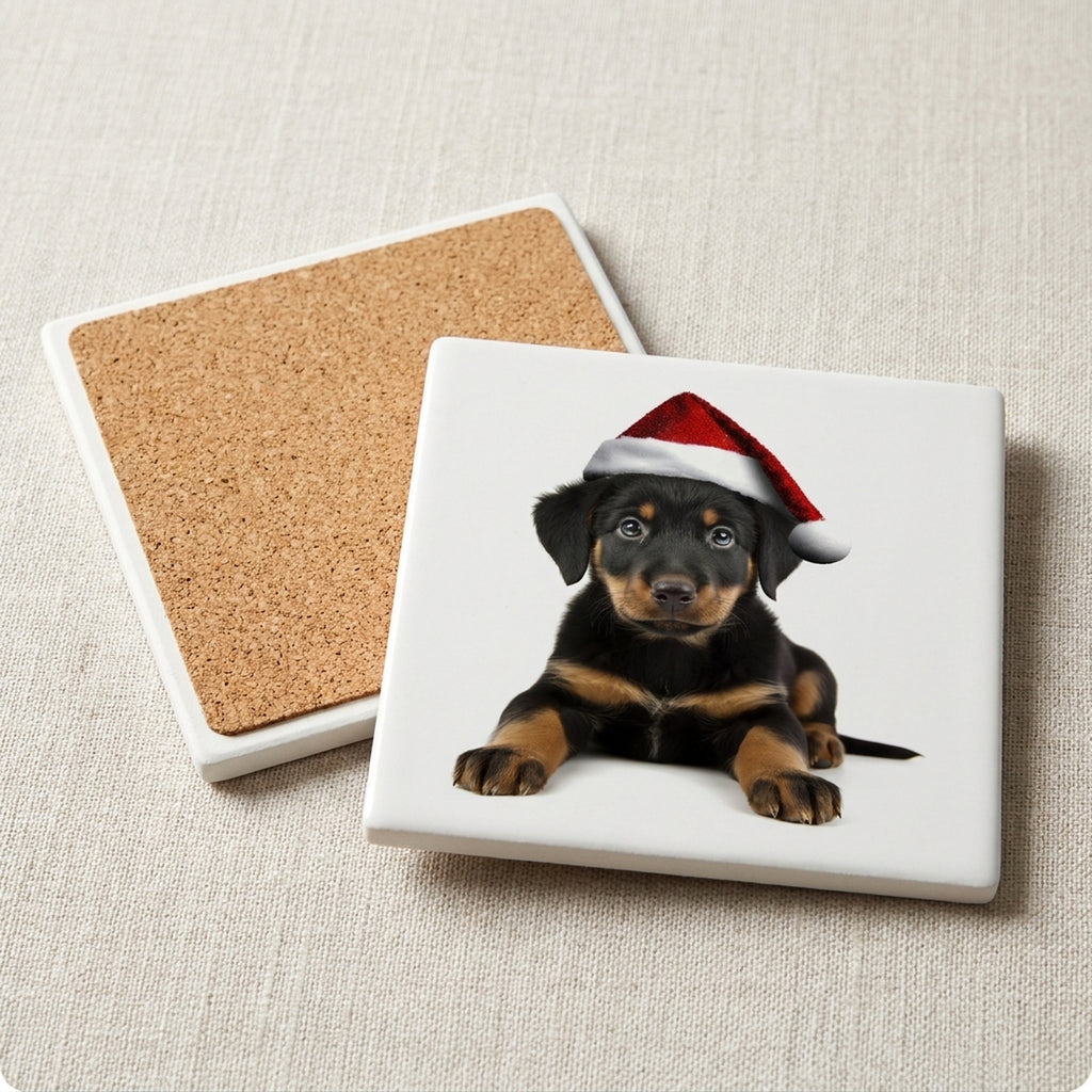 Beauceron Puppy ceramic coasters set of 4, cork back