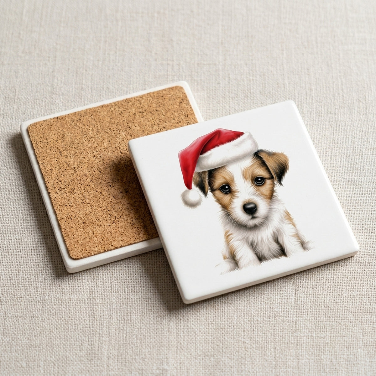Parson Russell Terrier Puppy Drawing ceramic coasters set of 4, cork back
