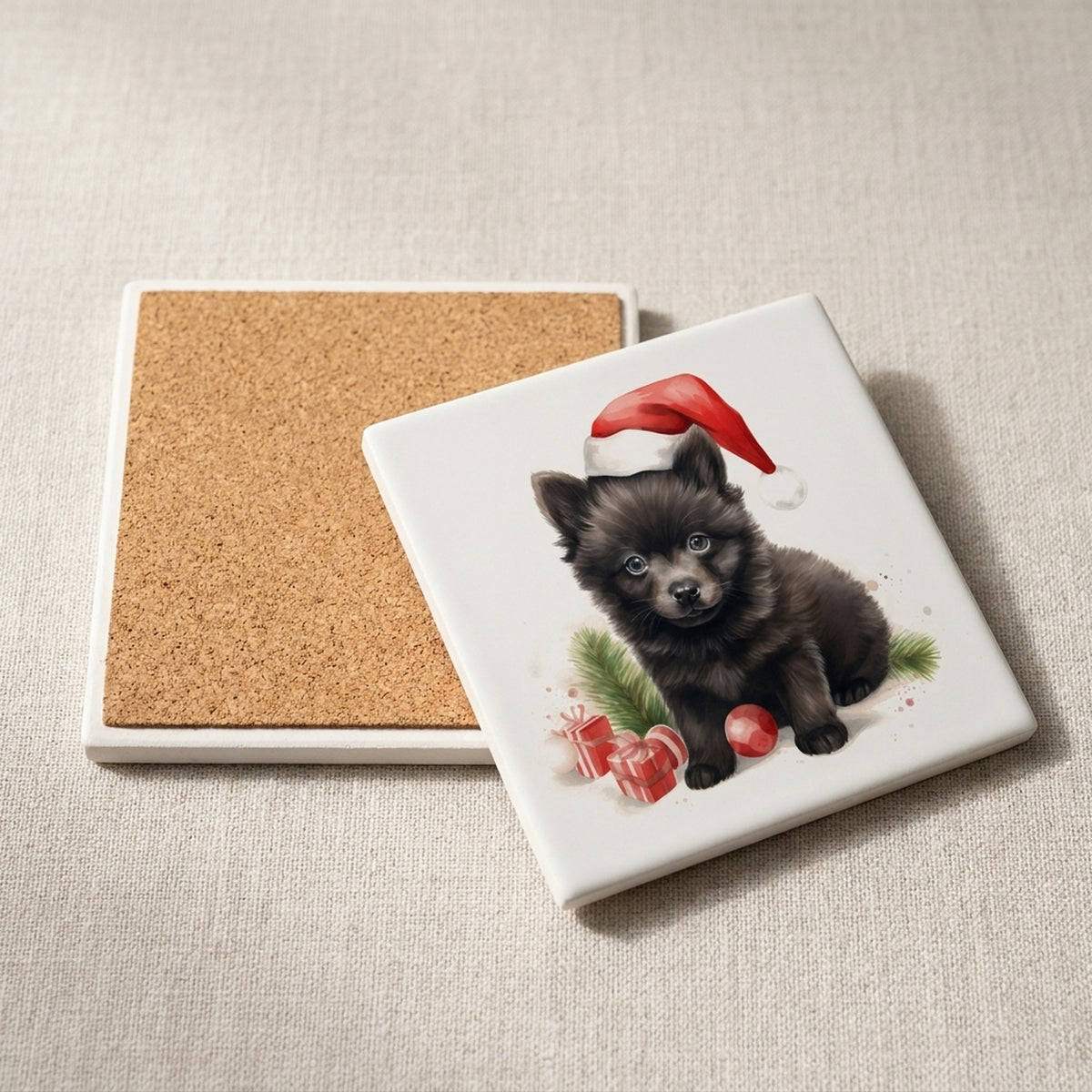Schipperke Puppy Drawing ceramic coasters set of 4, cork back