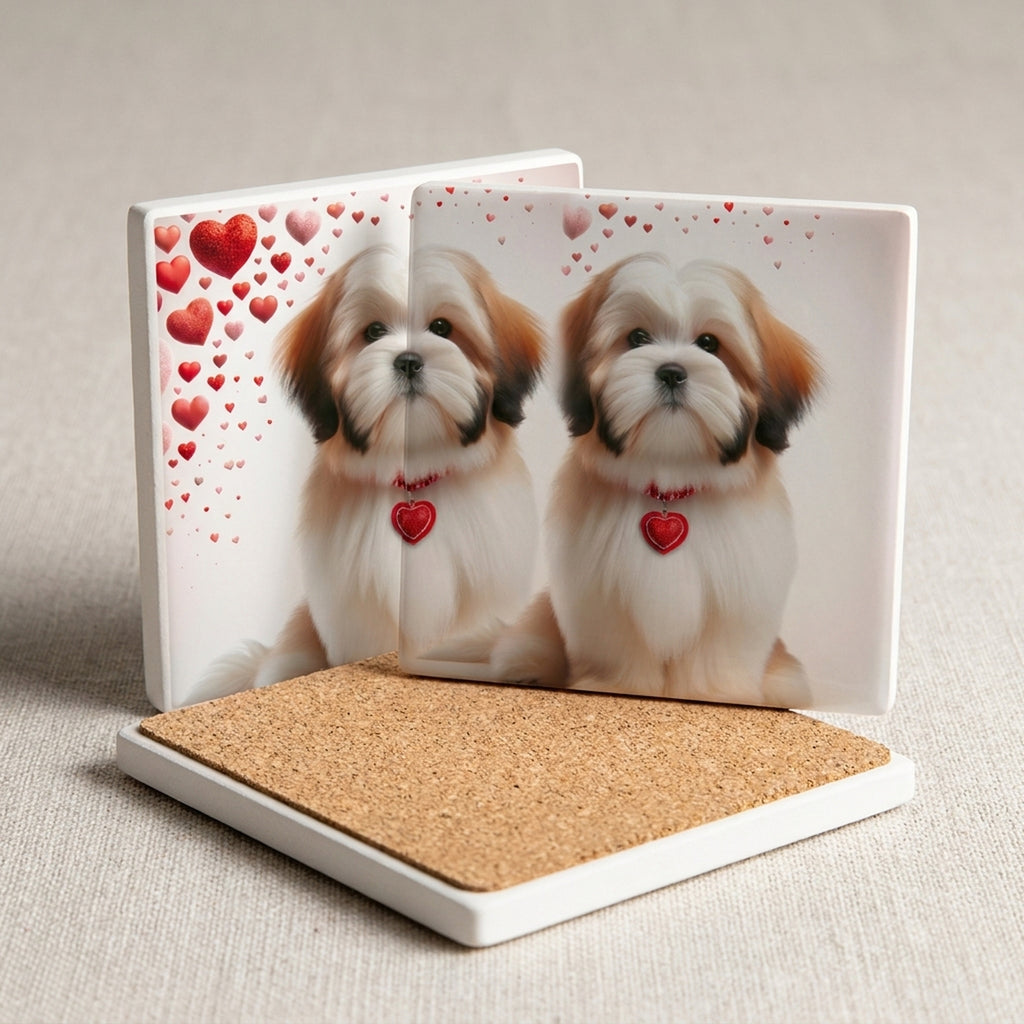 Shih Tzu ceramic coasters set of 4, cork back