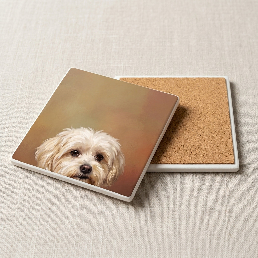 Maltese Portrait ceramic coasters set of 4, cork back
